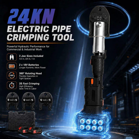 Heavy Duty Pipe Crimping Tool For Copper Pipes One Half Inch, Three Quarter Inch, And One Inch, 18V Cordless Automatic