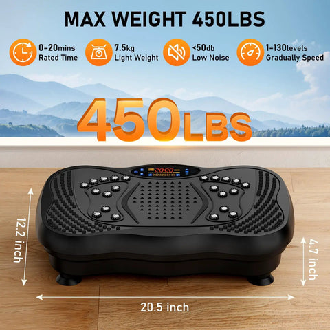Vibration Plate Exercise Machine For Full Body Workouts, 130 Levels Of Vibration, Black Shake Platform Displaying 450 Lb Capacity