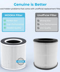 Comparison of Official Certified Replacement HEPA Filter for B-D02L and Unofficial Filter showing size and quality differences