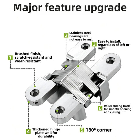 Major features of Two Pack Hidden Stainless Steel Hinges For Frameless Kitchen Cabinets 180 Degree Invisible Cross Hinges