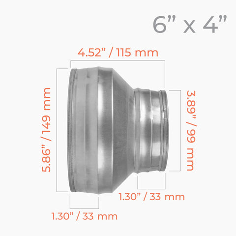 6 To 4 Inch Round Duct Reducer Male Fit Galvanized Steel Duct Increaser For Ventilation Systems Heating And Cooling Dryer Duct And Dryer Vent Hose Connector Easy Inside Duct Installation, 6x4 dimensions