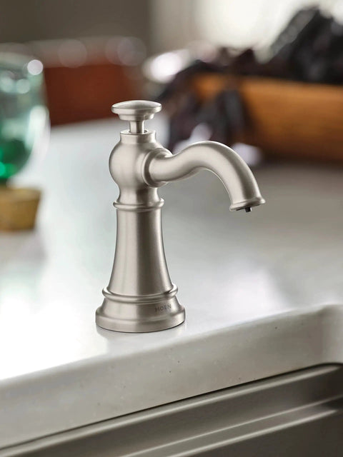 Deck Mounted Kitchen Soap Dispenser With 18 Ounce Refillable Bottle Easy Lift Off Top Spot Resist Stainless Finish Use For Soap Or Lotion Coordinates With Kitchen Faucets Above Sink Design on counter