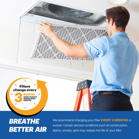 Person installing MERV 10 20x20x1 Pleated Air Filter Six Pack For AC Furnace And HVAC Systems Made In USA Removes Odor Mold Bacteria