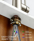 Two Handle Kitchen Faucet With Pull Down Sprayer And 24 Inch Hose Brushed Nickel 3 In 1 Water Filter Purifier connections