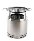 Bonfire Cast Iron Grill Cooking Bundle 2.0 with Smokeless Fire Pit Stand Hub and Removable Ash Pan for wood burning, stainless steel construction.