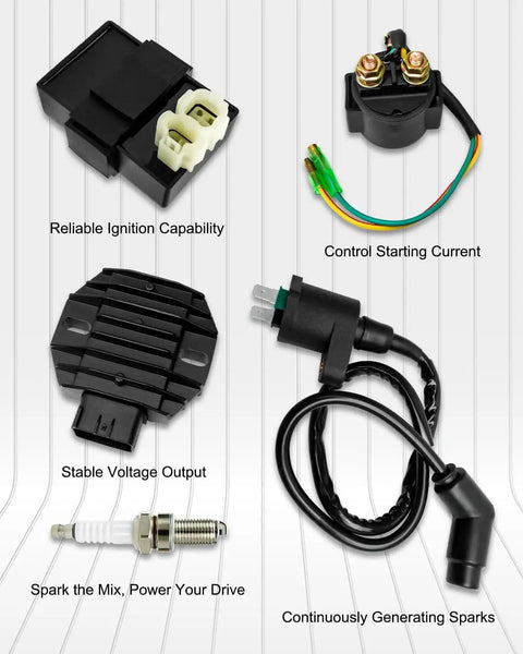 Honda Recon 250 CDI Box Kit With Ignition Coil And Voltage Regulator Rectifier Starter Relay Solenoid and Spark Plug