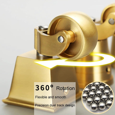 Solid Brass Furniture Casters Set Of 4 With 32Mm Hella Smooth Swivel Wheels Antique Gold Finish showcasing a smooth 360° rotation.