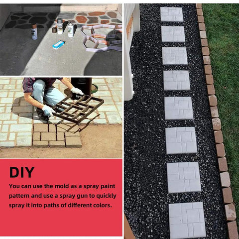 Image showing Walk Path Maker Concrete Molds 10 Grid Reusable for creating stepping stones on garden pathway.