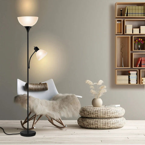 Dope Free Standing Floor Lamp With An Adjustable Reading Light And Main Uplight 3 Way 150W Incandescent Frosted White Shade in room