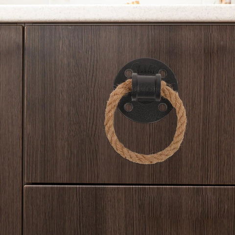 2 Pack Vintage Rope Handle Drawer Pulls For Cabinets And Drawers, rustic black knob on wood cabinet, nautical style, easy to install
