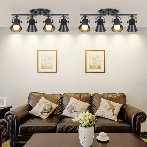 4-Light Track Lighting Kit Black Semi Flush Mount Ceiling Light With Four Rotatable Heads in modern living room setup