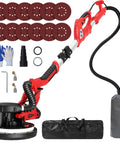 Heavy Duty Drywall Sander For Knocking Off Popcorn Ceilings Fast With 8 Amp Motor And Slick Retractable Pole Complete With Dust Catcher Bag showing tools and accessories.