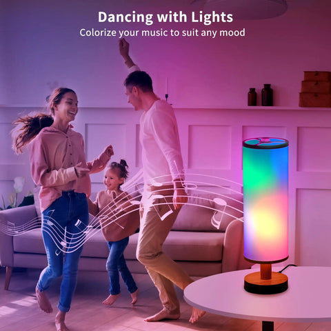 Family dancing with Smart RGB Table Lamp With Dimmable Warm To Cool White Light Remote And App Control Alexa Compatible Nightstand