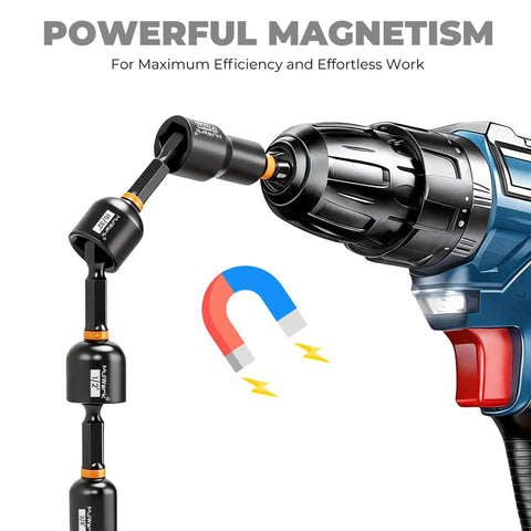 Beefy 86 Piece Magnetic Nut Driver Set And Impact Driver Bits with drill showcasing powerful magnetism for automotive use