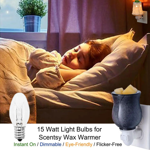 Child sleeping with 15W C7 replacement bulbs for wax warmers in night light, dimmable warm white for relaxing ambiance.