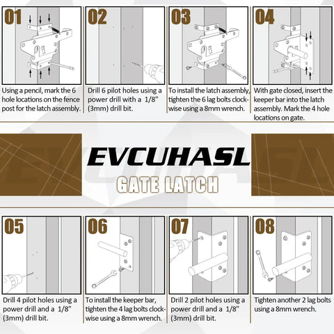 Installation guide for Heavy Duty Rock Solid Self Locking Gate Latch Post Mount Automatic Gravity Door Security Hardware Steel Black Finish.
