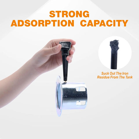 Hand demonstrating iron residue removal tool with strong adsorption capacity