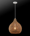 Japandi Inspired Tika 1-Light Pendant With Natural Blonde Twine Shade And White Cloth Cord Rustic Chic Ceiling Light For Dining Rooms
