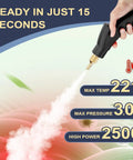 Powerful Portable Handheld Steam Cleaner With Six Adjustable Levels And 15 Second Rapid Heat Up Time, showing steam nozzle and specs.