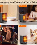 Portable Mini Space Heater 500W Fast Heating for Indoor Use shown in various settings: work, study, gift, pet comfort.