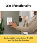 Smooth 450W Tri Color Rocker Dimmer Switch For Led And Cfl Bulbs 3 Way Dual Location Control No Sweat Install Heavy Duty Build For Big Rooms And Open Layouts One Pack being used to adjust lighting.