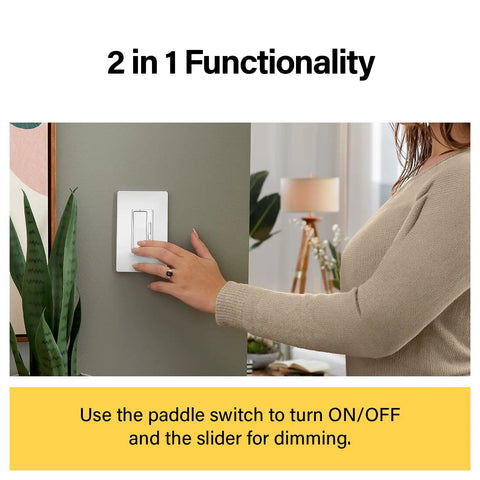 Smooth 450W Tri Color Rocker Dimmer Switch For Led And Cfl Bulbs 3 Way Dual Location Control No Sweat Install Heavy Duty Build For Big Rooms And Open Layouts One Pack being used to adjust lighting.