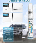 Nissan Cayenne Red Pearl Touch Up Paint Kit for Cars Exact Color Match Scratch Repair Pen DIY Easy Fix for Chips and Nicks Scuffs and Vehicle Dings Quick Color Correct for Altima Rogue Murano and More. Before and after scratch repair illustration with car.