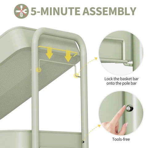 Assembling the Three Tier Rolling Cart Storage Organizer With Metal Wheels Pegboard Hooks And Bins For Bathroom Kitchen Office Nursery And Craft Rooms A Sturdy Mobile Utility Cart For Diapers Books Art Supplies And More