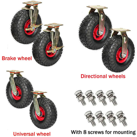 Built Different Heavy Duty Swivel Trolley Casters With Steel Plates And Flat Free Rubber Wheels 900 Lb Load Rating, includes directional and brake wheels.