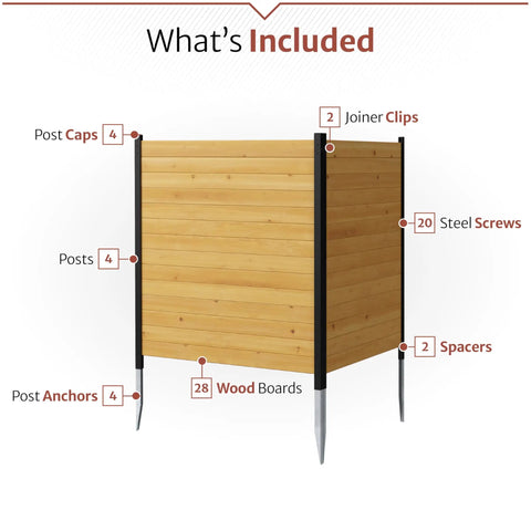 Cedar Wood Privacy Screen Panels For Outdoor Privacy Wall Two Panels 42 Inch High By 38 Inch Wide Easy Install Durable FSC Certified Wood detailed parts list showing components included in the product.