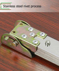 Close-up of stainless steel rivet process on Built Tough Hassle Free Stainless Steel Folding Table Legs for Dining Desk and Bar Rig.