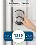 Heavy Duty Keyless Entry Deadbolt With Keypad For Front Door Lock Featuring Hidden Passcode And 20 User Pins In Sleek Satin Nickel Finish, showing keypad with anti-peeping feature.
