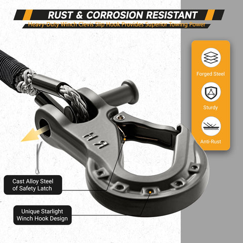 Five Sixteenth Inch Safety Steel Latch Winch Clevis Slip Hook With 14,000 Lbs Working Load Limit, close-up view, highlighting latch design