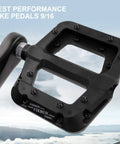 MTB Pedals Built For Action Non Slip Platform Pedals 9/16 Inch shown with black nylon fiber material and CrMo spindle.