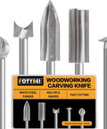 Heavy Duty Wood Carving Drill Bits Set Compatible With Dremel Rotary Tools Five Piece Engraving Kit With Three Millimeter Shank, showcasing various carving bits.
