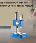 Shop Ready Heavy Duty Arbor Press Built Like A Tank With Ductile Iron Base And High Lift Design For Smooth Manual Punching And Metalwork Tasks, showing 0.5-ton cast iron press in use.