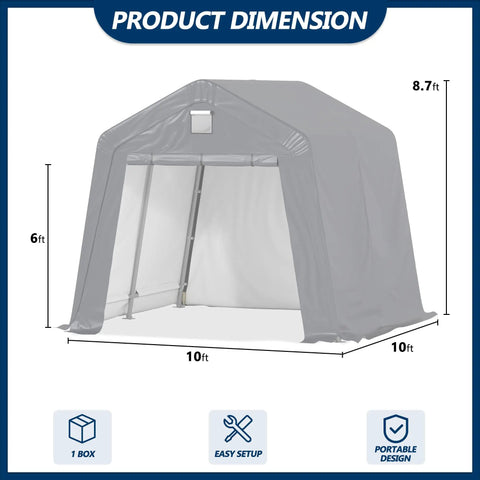 10x10 outdoor storage shed heavy duty portable shelter carport with ventilation windows and roll up doors backyard must have