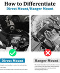Comparison of direct mount vs hanger mount rear derailleur installation with focus on Rear Derailleur RD TY21B Six Seven Speed