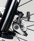 Heavy Duty Aluminum Alloy Disc Brake Kit For Electric And Mountain Bikes Featuring Dual Piston Hydraulic Calipers with black and silver detail.