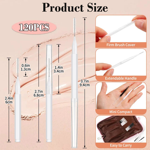 120 Pack Mini Eyebrow Brushes With Caps For Brow Lamination And Lash Extensions Professional Salon Tools For Home Or Studio Use Multi Purpose Eyebrow Care Kit product size and compact design