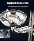 Close-up of 304 Stainless Steel Eye Washer Station with Emergency Eye Wash and Hand Push Shower, corrosion resistant.