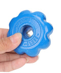 Close-up of blue handwheel from Six Piece Valve Handwheel Handles Set For Angle And Globe Valves Outdoor Ready Easy Install Smooth Polished Grips