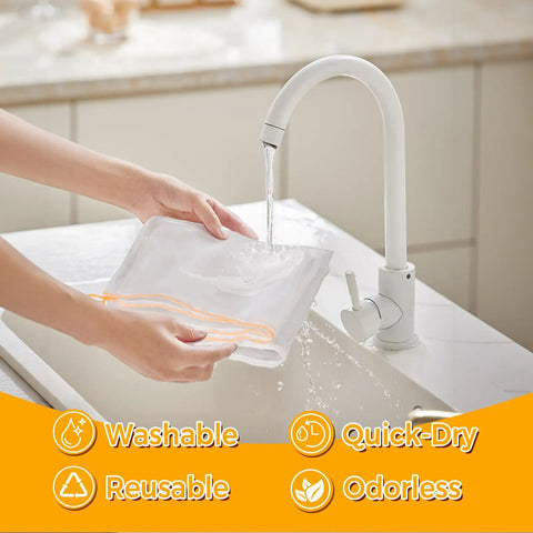 Washing Six Pack Ultra Fine Honey Filter Bags With Food Grade Nylon Mesh Adjustable Drawstring Strainers in kitchen sink