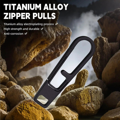 Two Pack Heavy Duty Titanium Zipper Pull Replacements For Backpacks Luggage Jackets And Outdoor Gear Ultra Durable Easy To Install Universal Fit Black shown among rocks