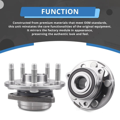 Front And Rear Wheel Hub Bearing Assembly Kit Fits GM Cars Like Malibu, Impala, Equinox, Terrain, Lacrosse, Regal, Cadillac XTS Replaces 513288 For A Smooth, Quiet Ride And Easy Install, showing metal construction and bolt details.