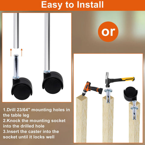 Installation guide for Plastic Casters Set Of 4 With M8 Grip Neck Stem 1 Inch Nylon Swivel Caster Wheels on table legs