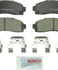 Bosch BC833 QuietCast ceramic brake pad set, front, with mounting hardware clips