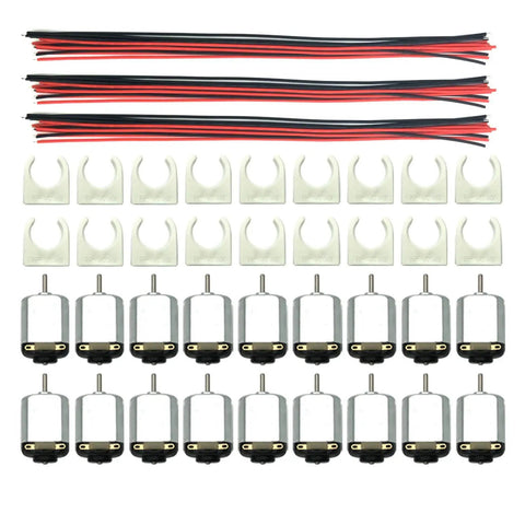 18 Piece DC Motors Kit For STEM DIY Toy, Mini Electric Hobby Motors 24000 RPM At 3V, With AA Battery Holder, wires, mounts