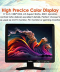 17-Inch 4:3 Security Monitor with 1280x1024 resolution displaying vibrant colors against a colorful background, with black metal frame.