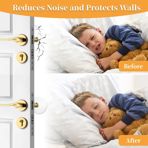 Silicone Door Stoppers And Wall Protectors Set With Self Adhesive Bumpers used behind door, before and after noise reduction